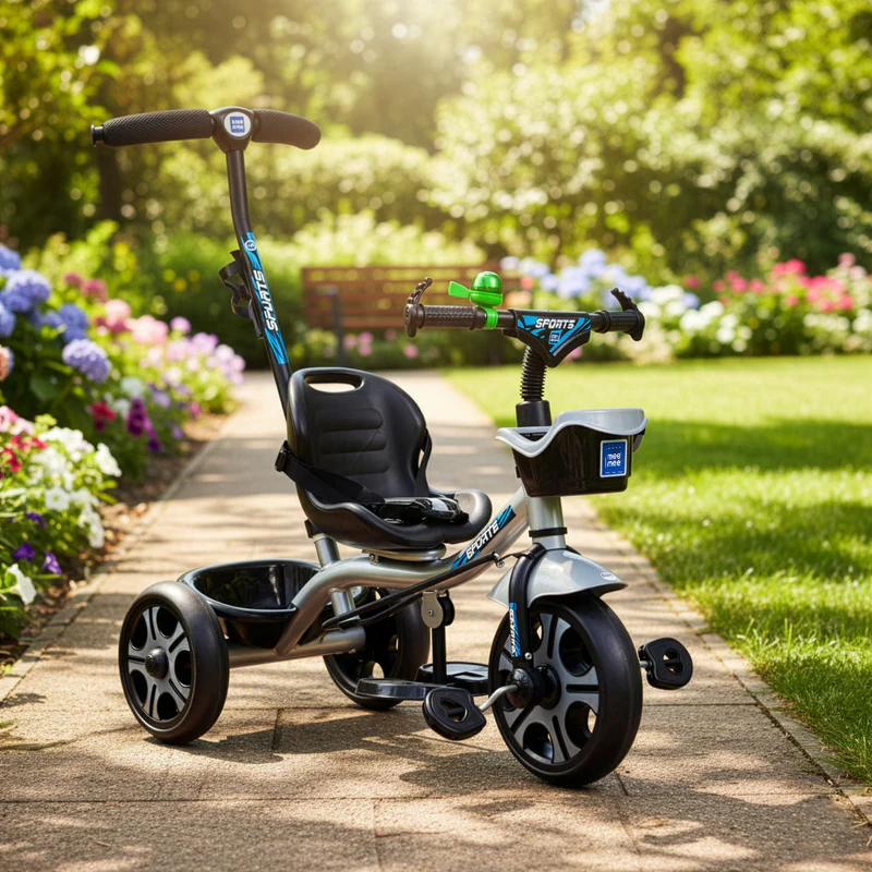 Easy to Ride Baby Tricycle with Push Handle (Silver) - Image 5