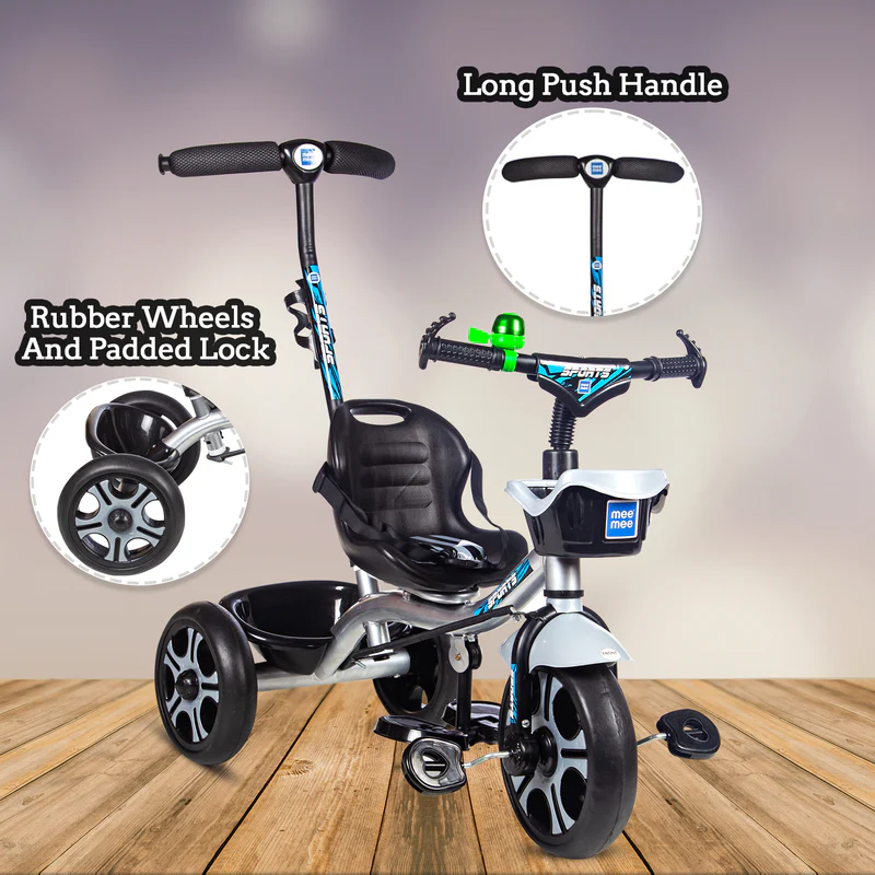 Easy to Ride Baby Tricycle with Push Handle (Silver) - Image 4