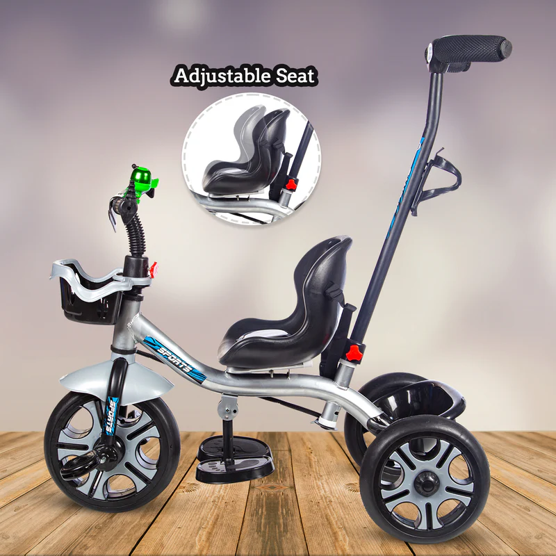 Easy to Ride Baby Tricycle with Push Handle (Silver) - Image 2