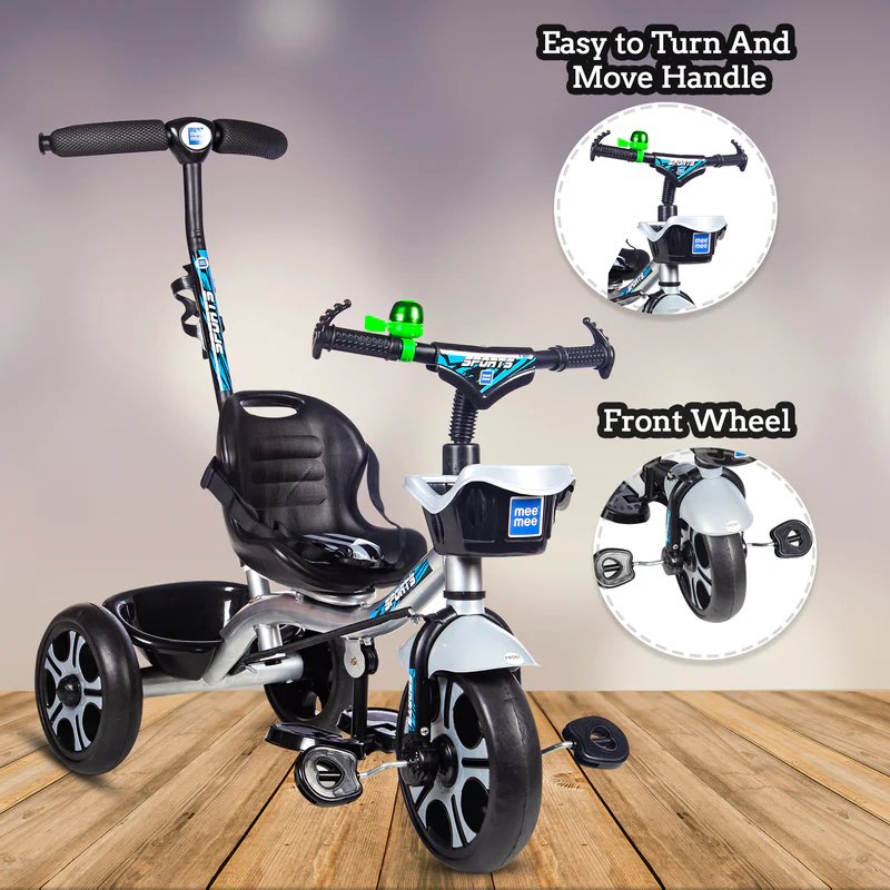 Easy to Ride Baby Tricycle with Push Handle (Silver) - Image 3
